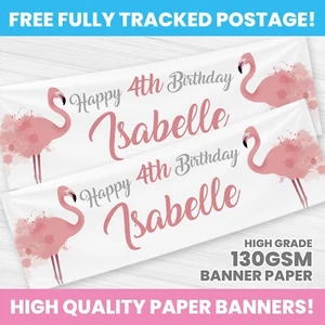 PERSONALISED FLAMINGO BIRTHDAY BANNER ANY NAME PARTY DECORATION - Picture 1 of 3