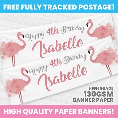 BANDERA DE CUMPLEAÑOS FLAMINGO PERSONALIZADA CUALQUIER NOMBRE DECORACIÓN FIESTA Foto 1 de 3