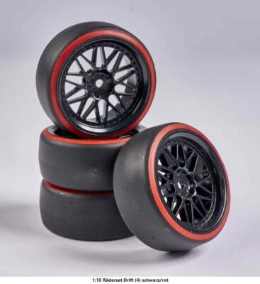 CARSON DRIFT RADSATZ "BBS MESH" SCHWARZ/ROT MAßSTAB 1:10 26MM # 500900157 - Bild 1 von 2