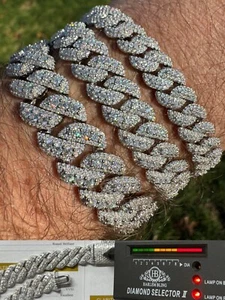 MOISSANITE Real Miami Cuban Prong Link Iced Hip Hop 925 Silver Bracelet 7-9" - Picture 1 of 24