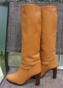 VINTAGE 1960s Original Boho Leather Retro Boots Size 35 - Picture 1 of 8