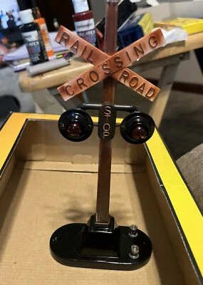 Custom Weatherd Rail King No. 154 AUTOMATIC HIGHWAY SIGNAL W/ Track Activated - Image 1 of 4