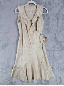 Vintage Talbots Pure Silk Wrap Dress Womens Size 6 Champagne Beige Sleeveless - Picture 1 of 8