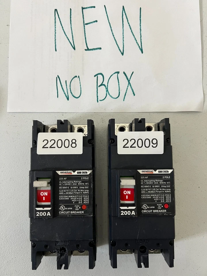 Generac GBU 202b 200 А 2-полюсный автоматический выключатель 120/240 В 225AF 2P 200A - Изображение 1 из 3