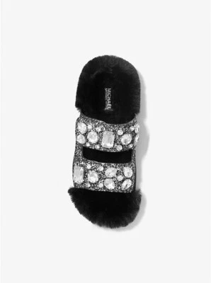 Michael Kors Stark Embellished Glitter & Faux Fur Slide Sandal Size 7.5 New - Image 1 of 3