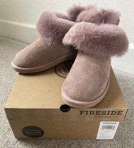 DEARFOAMS Fireside Perth Shearling Foldover Slipper Boot Dusty Pink Women's 8M - Picture 1 of 9