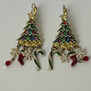 Pendientes de Colección Kirks Folly Árbol de Navidad Cuelga Palanca Trasera Cristal Firmado - Imagen 1 de 16
