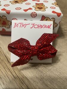 New NWT BETSEY JOHNSON BLING RED BOW  PAVE CRYSTAL STRETCH Ring $48