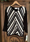 Nwt Alfred Dunner Women?S Size Large Black Chevron Knit Top 3/4 Sleeved Beaded