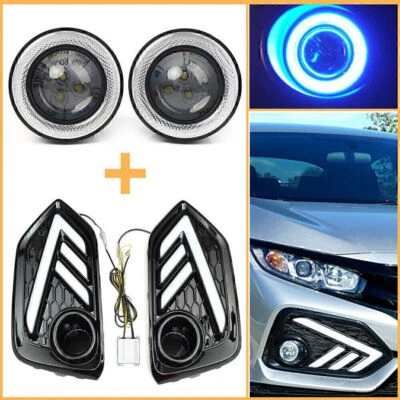 12V Front LED Daytime Running Light +COB Angel Eye Kit For Honda Civic 2016-2018 - Image 1 of 4