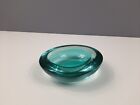 Unidentified Turquoise Art Glass Bowl - Heavy - Flat Polished Base - 13.5 cm Tal