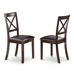 Set of 2 Boston dinette kitchen dining chairs w/ faux leather seat in cappuccino - Picture 1 of 12