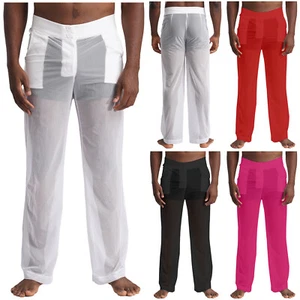 Mens Mesh See Through Home Loose Pants Leggings Bottoms Beach Homewear Trouser - Picture 1 of 37