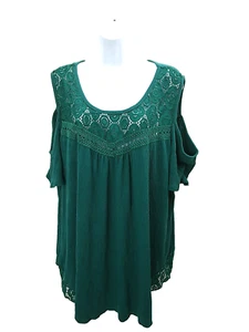 72 faded Glory Womans Green top Size 3X 22-24 Cold Shoulder Lace - Picture 1 of 8