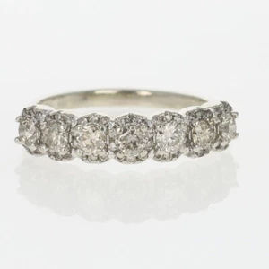 .86ctw Round Cut Diamond Halo Cluster Wedding Band Ring 10k White Gold Size 8.25 - Picture 1 of 6