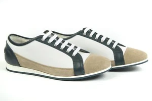 Brioni $825 Nuevo en caja Blanco Azul Marino Cuero Gamuza Moda Tenis Zapatos 41.5 EU 8.5 - Imagen 1 de 6