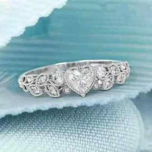 Simulated Diamond 2Ct Heart Cut Women's Engagement Ring 14K White Gold Plated - Picture 1 of 8