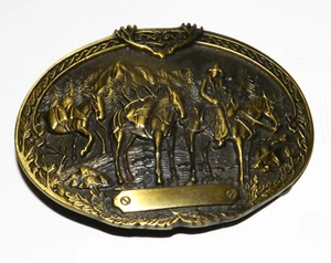 VINTAGE PANTOLETTEN COWBOY REITEN PFERD WESTERN KUNST GÜRTELSCHNALLE - Bild 1 von 7