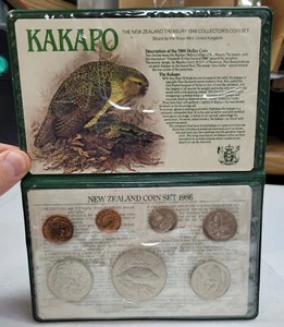 1986 Brilliant Uncirculated New Zealand Kakapo 7 Coin Year Set - Picture 1 of 4