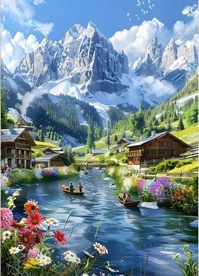 Gdyeeh 5d Diamant Malerei Bilder, Diy Berg Fluss Hütte Set für Erwachsene