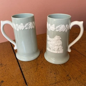 Pair of Spode Fortuna Tall Handled Mugs with Relief Design - VGC - Picture 1 of 16