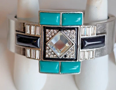 Brazalete Bisagra Lia Sophia Nouvelle Verde Negro Plata Cristal Corte Transparente *TAL CUAL* Foto 1 de 4