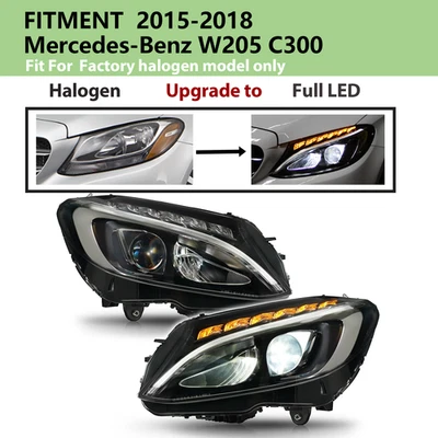 Halogen Upgrade Full LED For 2015-2018 Mercedes-Benz W205 C300 Headlight Pair - Image 1 of 4