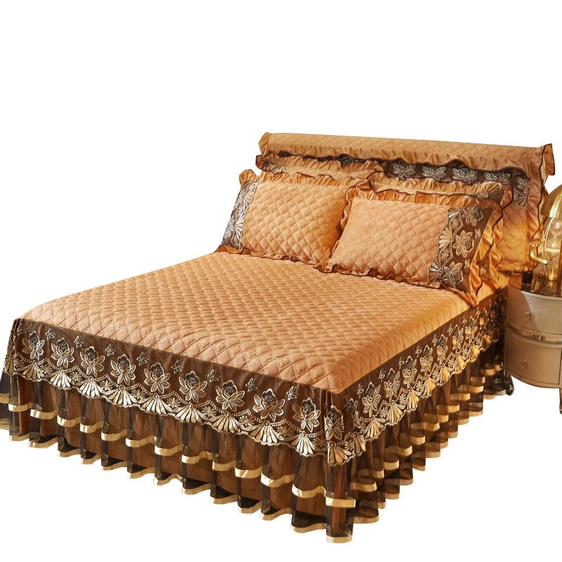 Samt Gesteppt Bett Rock Tagesdecke Netz Rüsche Tiefer Bettlaken Matratzenschoner - Bild 1 von 4