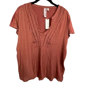 NWT Anthropologie Dolan Terra Cotta V-neck Blouse Size S Lattice Crochet Detail - Picture 1 of 5