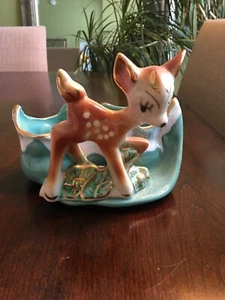 1950S SHAFER USA ART POTTERY DEER BAMBI PLANTER 23K GOLD GUARANTEED MARKED - Picture 1 of 13