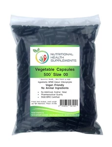 500 x Size 00 HPMC Veggie Capsules Vegetable - Natural Chlorophyll Green Colour - Picture 1 of 3