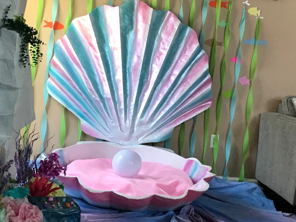 Molusco para sessão de fotos Disney Giant 5 SeaShell com cama de pérolas rosa e pérola - Imagem 1 de 4