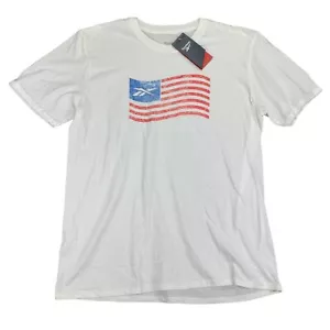 Reebok Mens American Flag Graphic Short Sleeve Crewneck T-Shirt White L - Picture 1 of 4