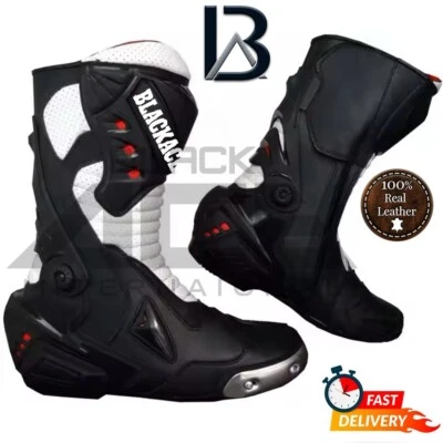 Motorcycle Motorbike Racing Leather Boots Shoes Motorcycle Race Boots Blackace - Image 1 of 4