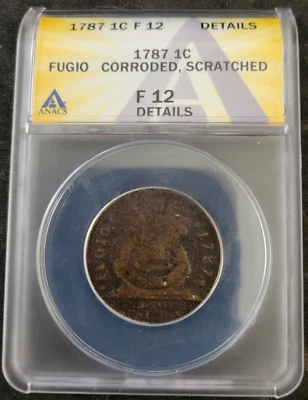1787 Fugio cent  ANACS F12 FINE DETAILS - Image 1 of 4