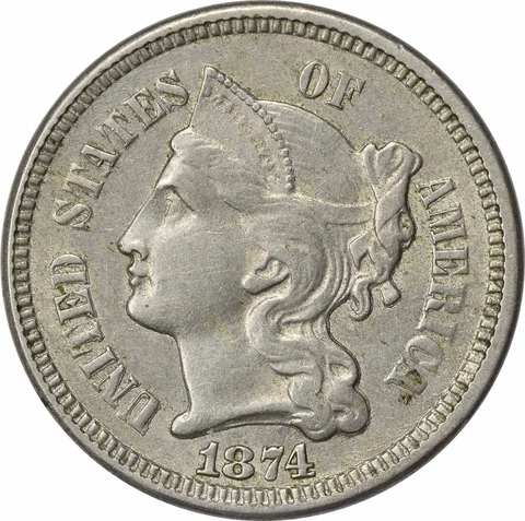 1874 Three Cent Nickel AU Slider Uncertified #203 Cover