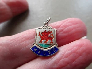 VINTAGE ENGLISH STERLING SILVER ENAMEL WALES WELSH DRAGON TRAVEL CHARM PENDANT - Picture 1 of 2
