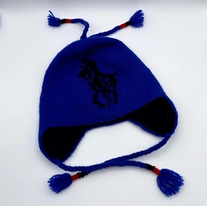 Polo Ralph Lauren Hat Mens Blue Big Pony Ski Trapper Beanie Ear Flap Tassel Cap - Picture 1 of 6