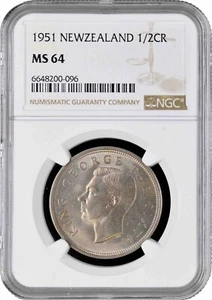 New Zealand 1/2 crown 1951, NGC MS64, "King George VI (1937 - 1952)" - Picture 1 of 2