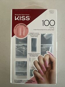KISS CLEAR COFFIN 100 TIPS #85553 100PS 24 LONG FULL COVER NAILS DURABLE