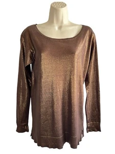 Ralph Lauren Size M Cotton Modal Copper Shimmery Sweater Slits Sides NEW - Picture 1 of 10
