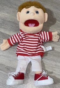 SunnyPuppet Boy Golden Hair Blue Eyes Striped Red white Shirt 16” - Picture 1 of 8