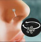 Clip On Thin Small Flower Crystal Fake Nose Ring Stud Hoop-Sparkly Nose Ring