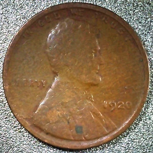 1920-P WHEAT CENT, OBVERSE LAMINATION ERROR, BROWN, GOOD CONDITION, CIRCULATED - Picture 1 of 3
