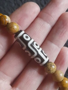 Tibetan Agate/picture Jasper 9 Eye Dzi Bead Bracelet Lucky Talisman - Picture 1 of 10