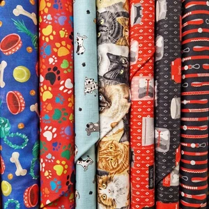 Dog and Cat Cotton Fabric FAT QUARTER Dogs Cats Material for Sewing Patchwork - Picture 1 of 11