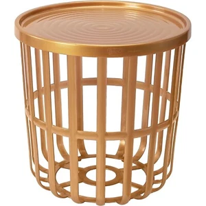 Tavolino Rotondo con Cestino Portaoggetti Color Oro - Imagen 1 de 6