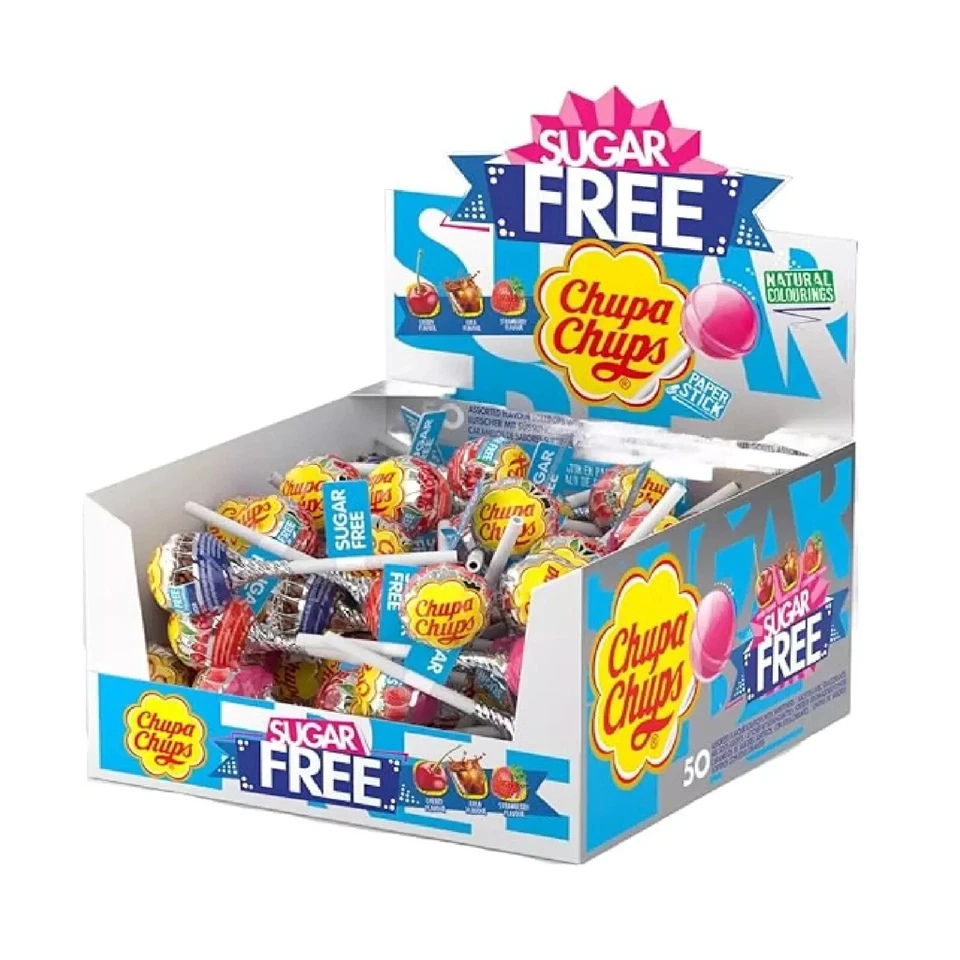 Chupa Chups Sugar Free Lollipop Assorted Flavoured Party Sweets - 50 Lollies - Image 1 of 2