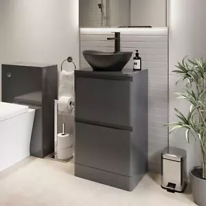Grey Gloss Freestanding Countertop Vanity Unit Roubaix Black Basin 500mm Modern - Picture 1 of 13