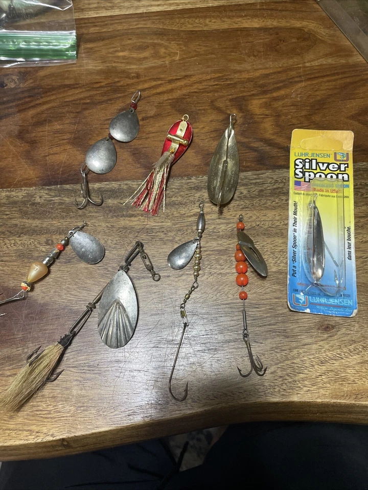 Señuelos giratorios + cuchara vintage. Destripador rojo. Johnson/reloj Jensen. Trade Bros. Peces Foto 1 de 4